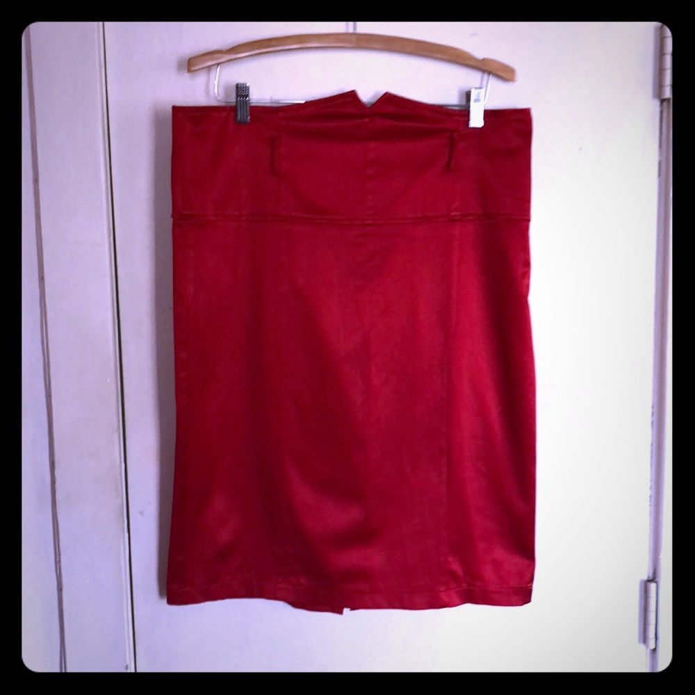 Red Satin High-Waisted Pencil Skirt Size Large